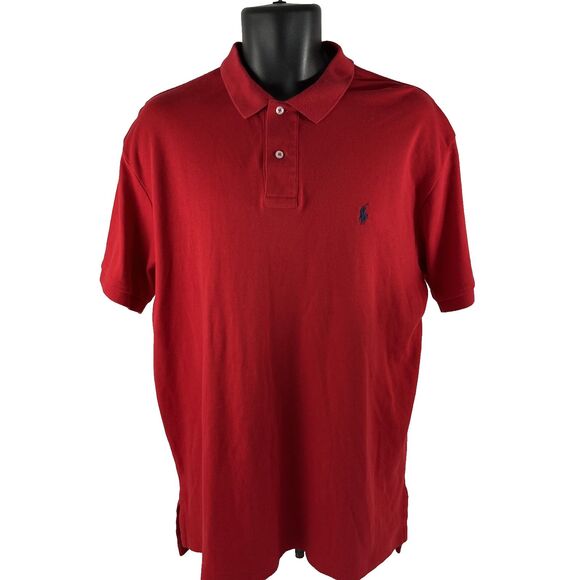 Mens Polo Ralph Lauren Short Sleeve Polo Shirt Sz L Red Blue Pony - Picture 5 of 6